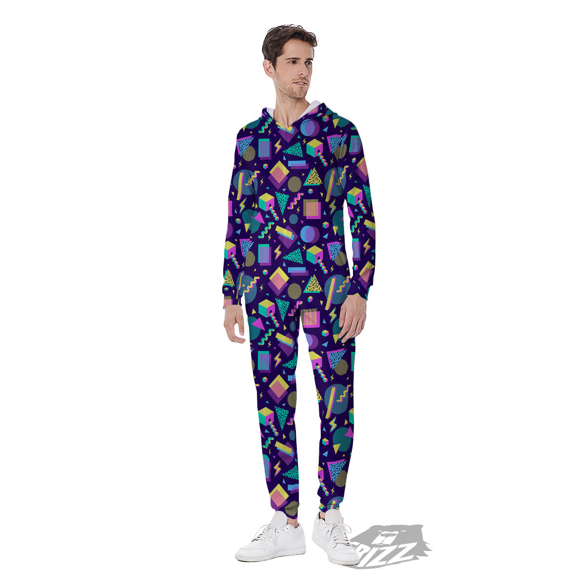 Geometric Shapes Neon Print Pattern Men's Jumpsuit-grizzshop