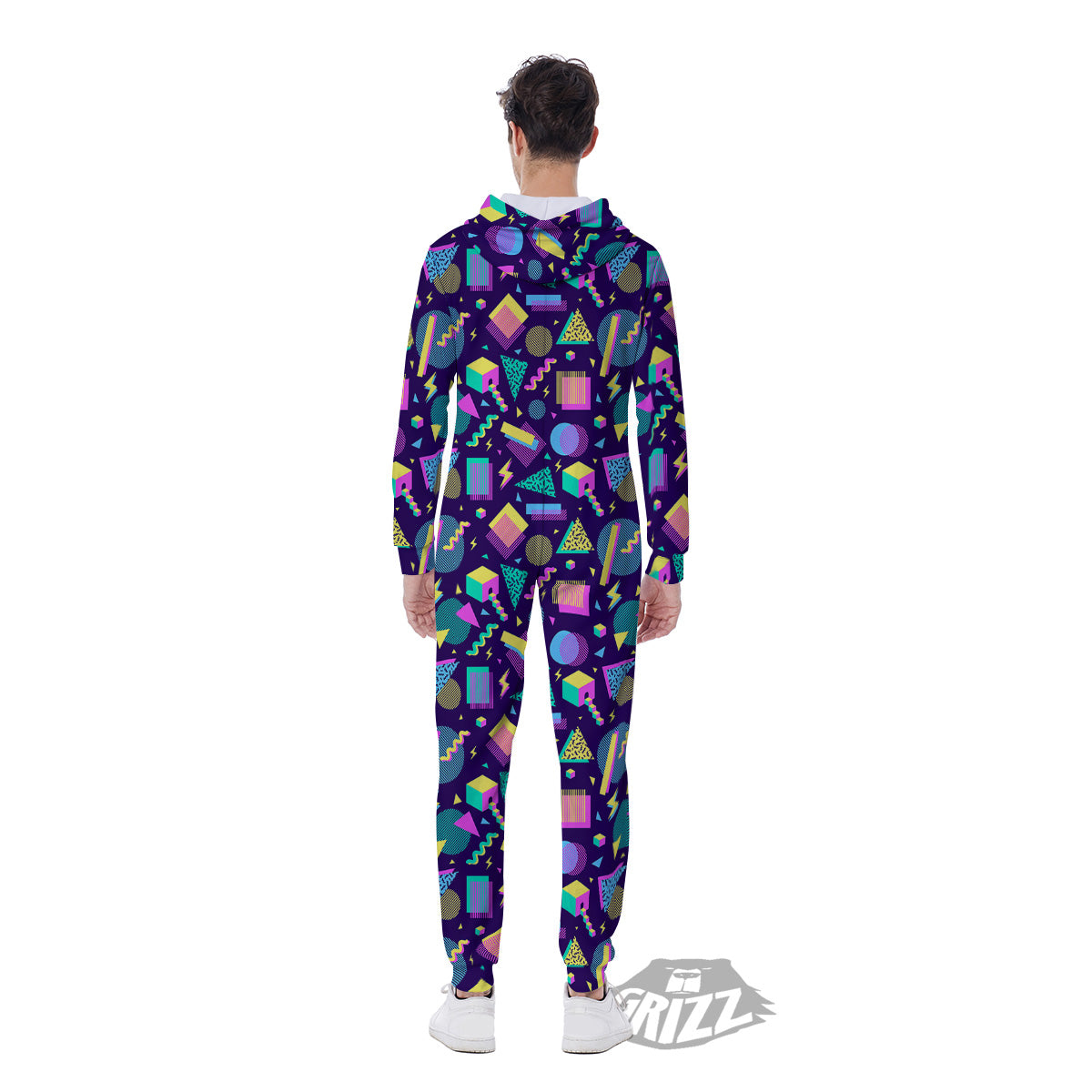 Geometric Shapes Neon Print Pattern Men's Jumpsuit-grizzshop