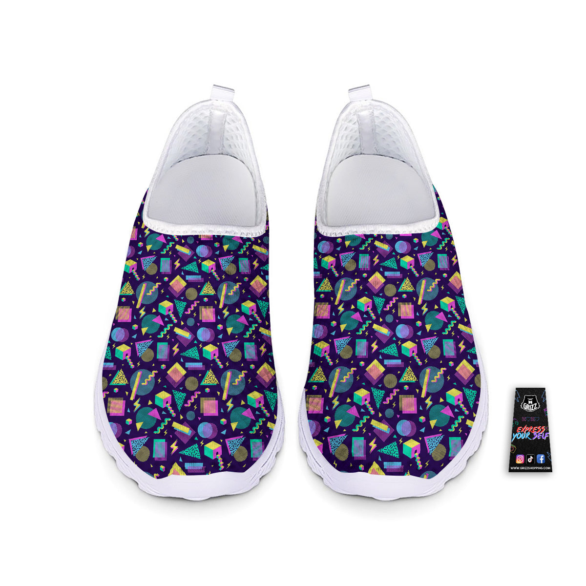 Geometric Shapes Neon Print Pattern Nurse Shoes-grizzshop