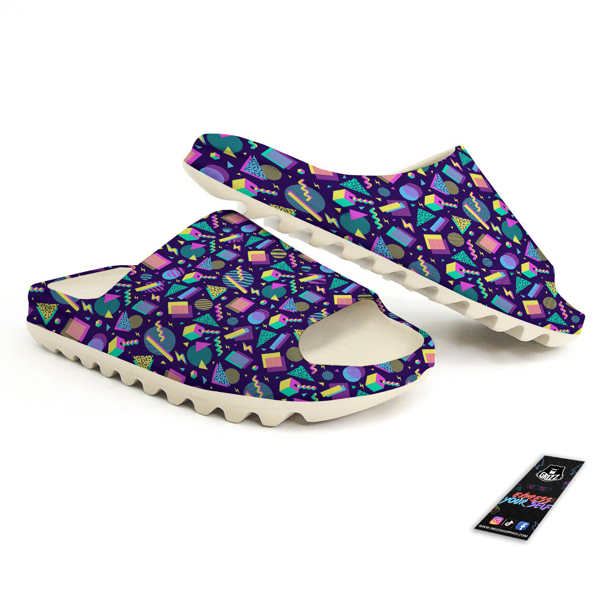 Geometric Shapes Neon Print Pattern Sandals-grizzshop