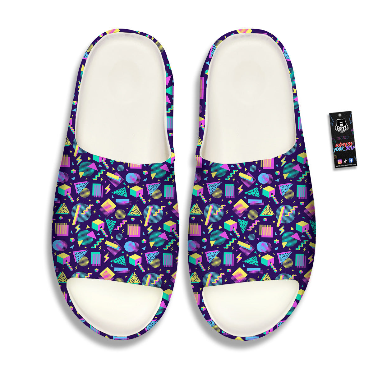 Geometric Shapes Neon Print Pattern Sandals-grizzshop