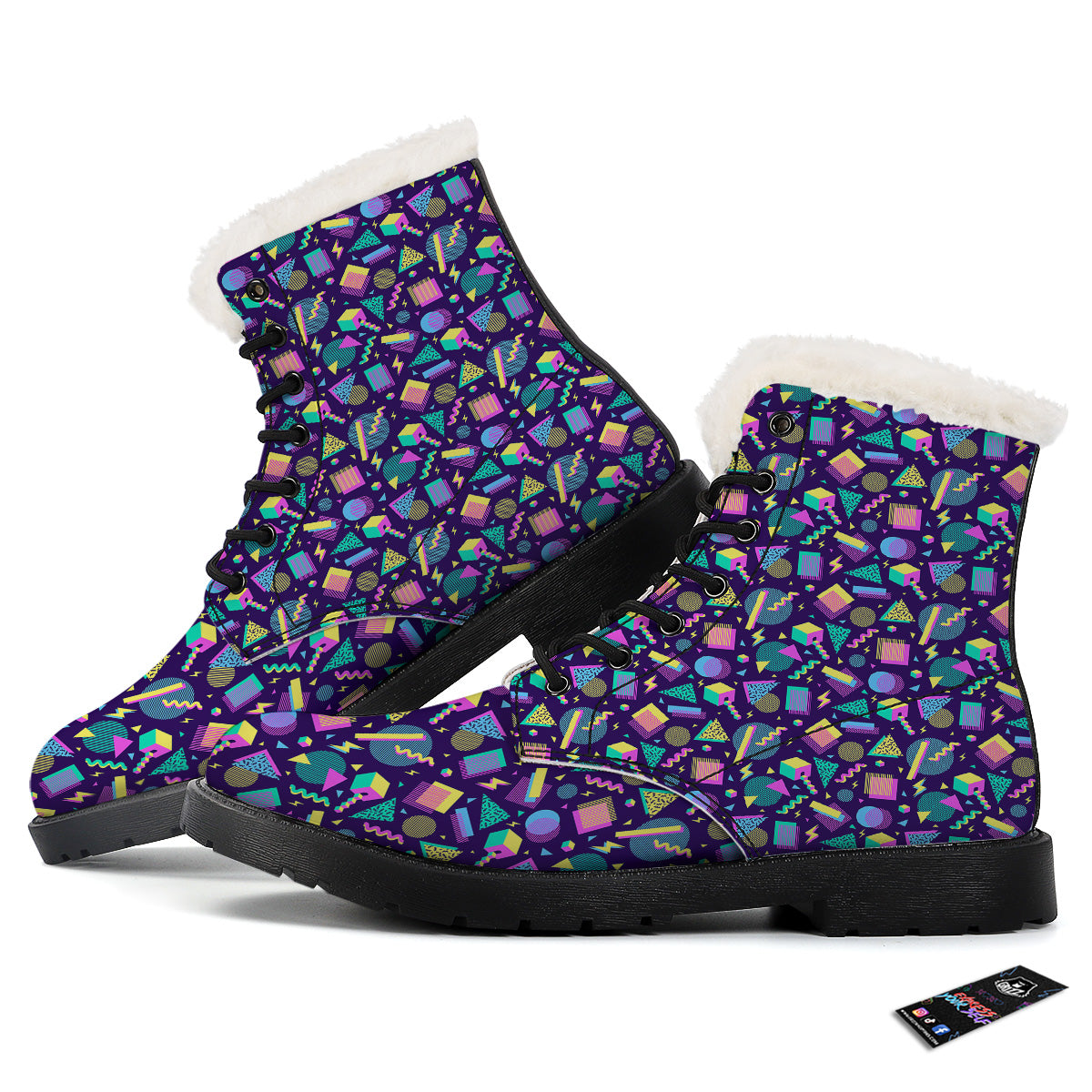 Geometric Shapes Neon Print Pattern Winter Boots-grizzshop