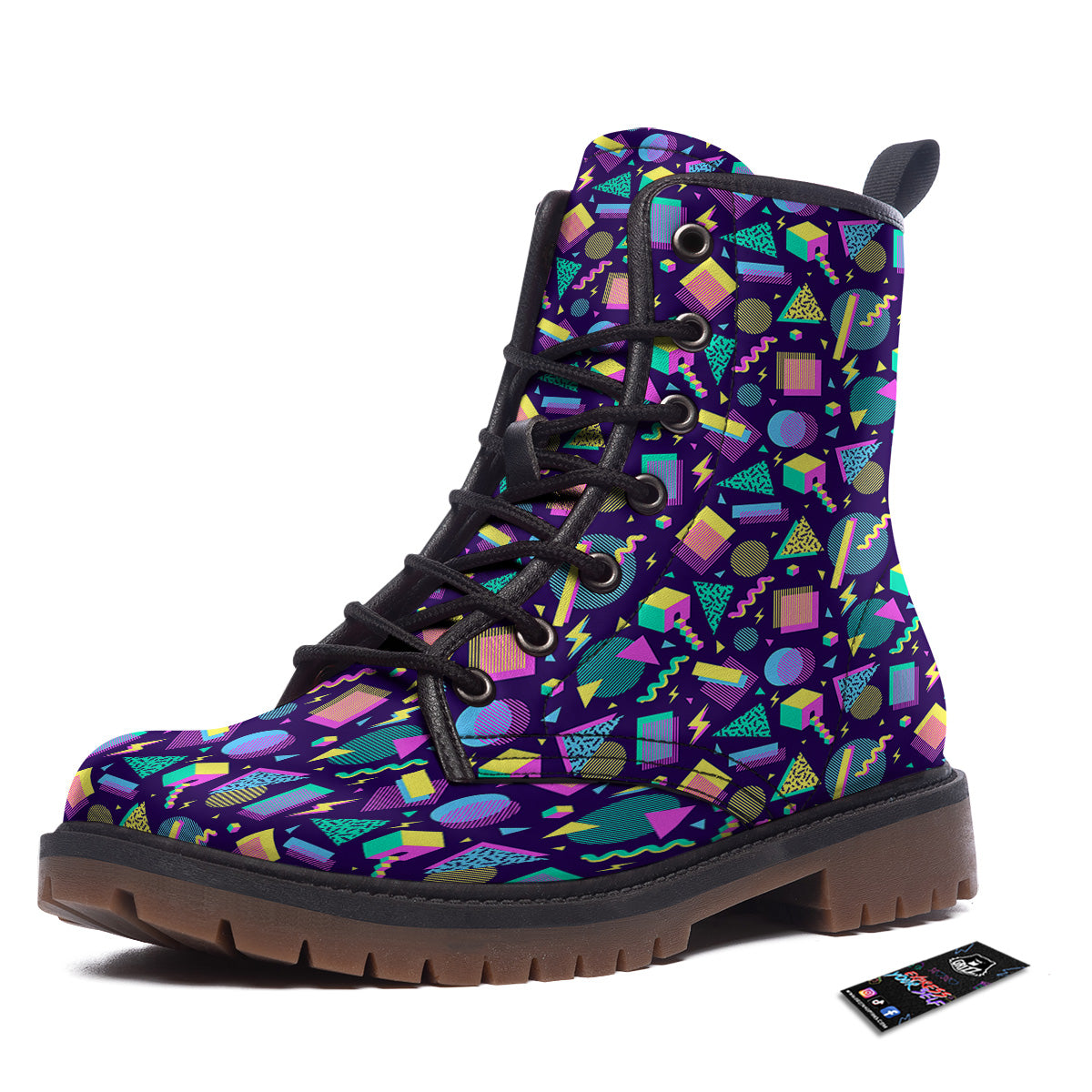 Geometric Shapes Neon Print Pattern Work Boots-grizzshop