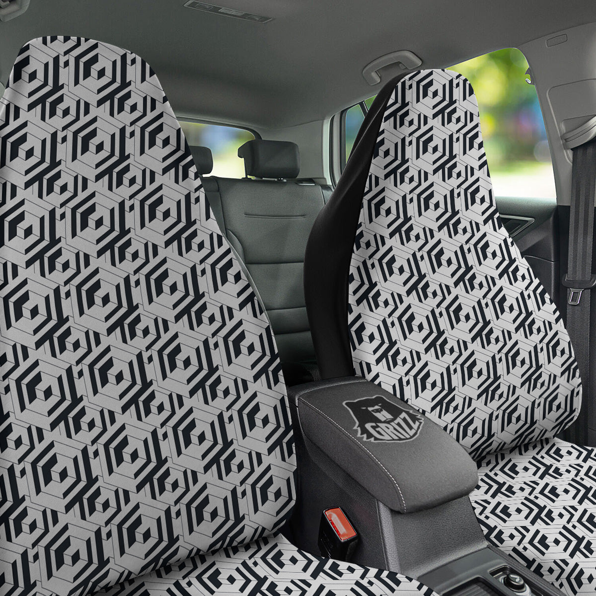 Geometric Simple Black And White Print Pattern Car Seat Covers-grizzshop
