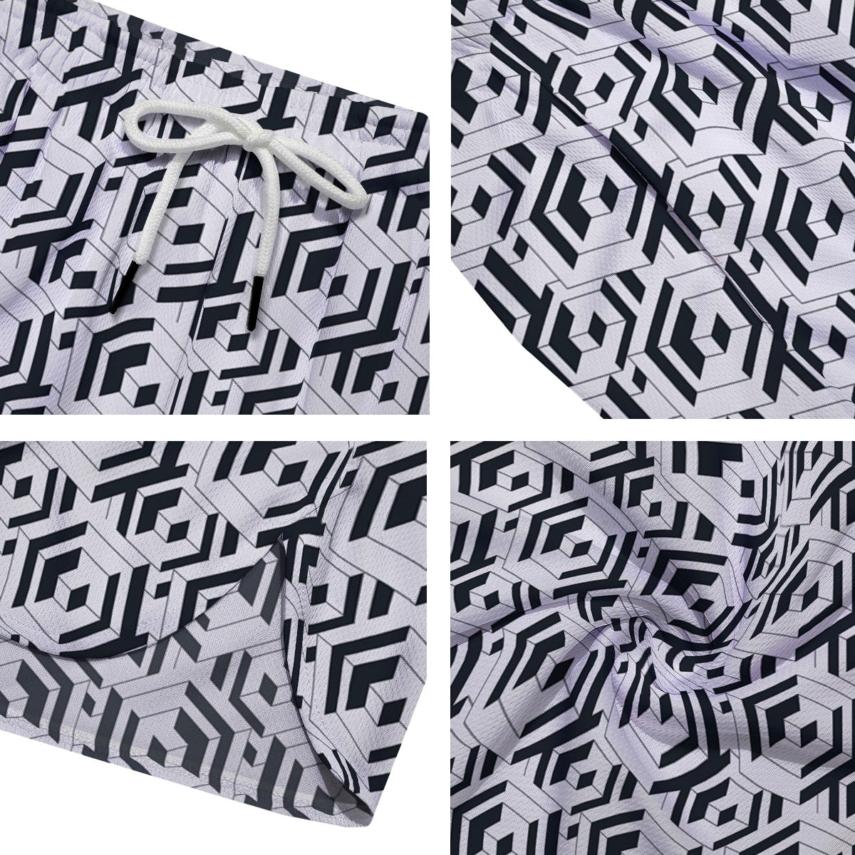 Geometric Simple Black And White Print Pattern Men's Running Shorts-grizzshop