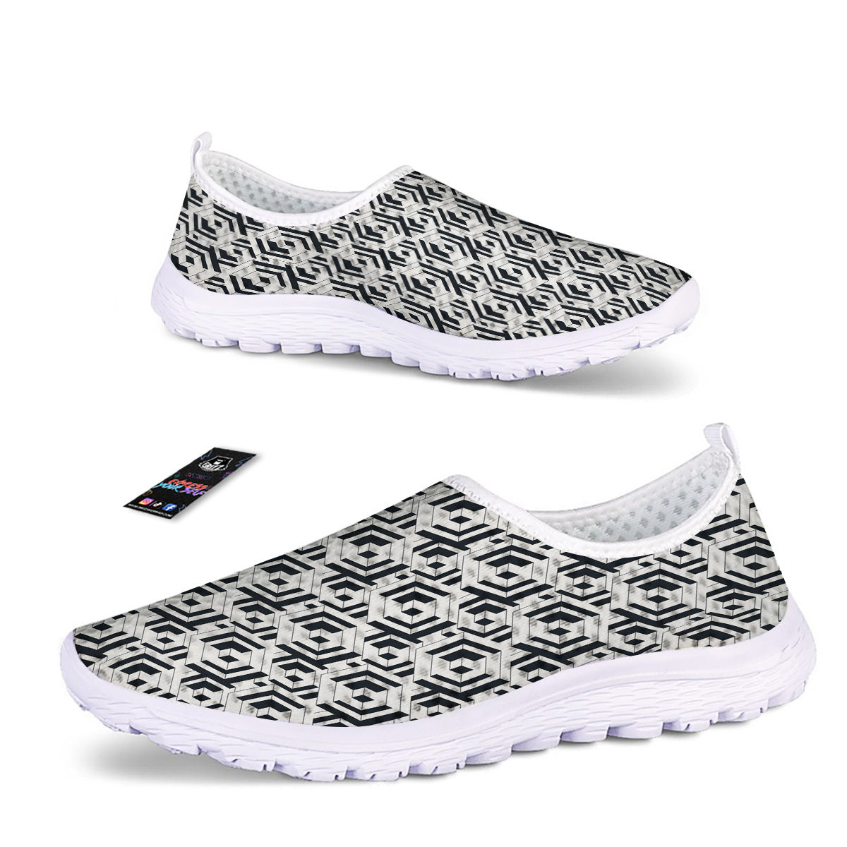Geometric Simple Black And White Print Pattern Nurse Shoes-grizzshop