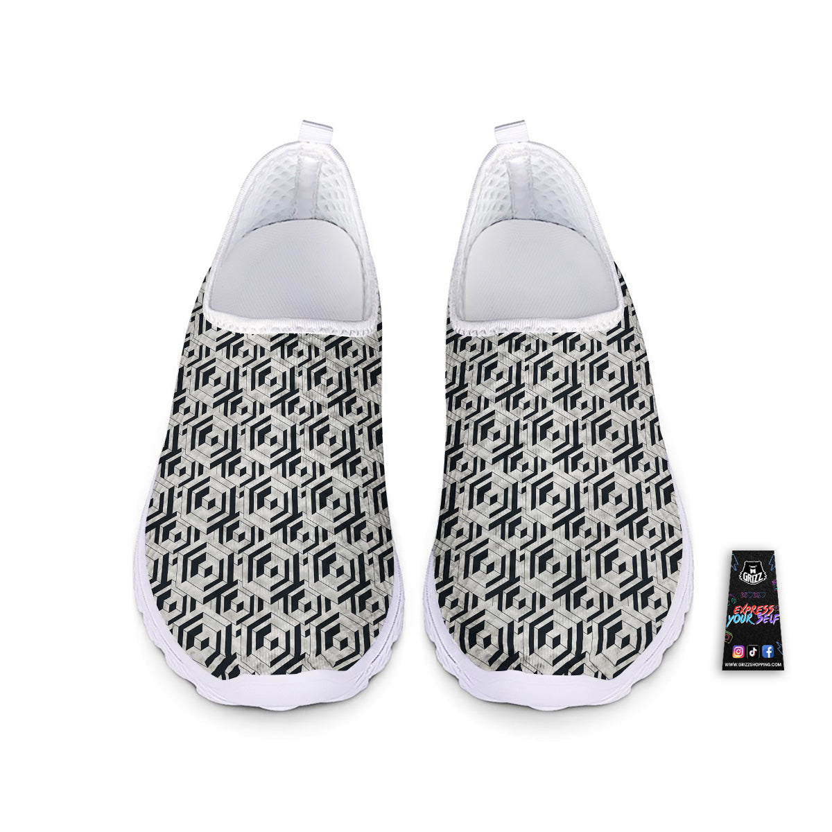 Geometric Simple Black And White Print Pattern Nurse Shoes-grizzshop
