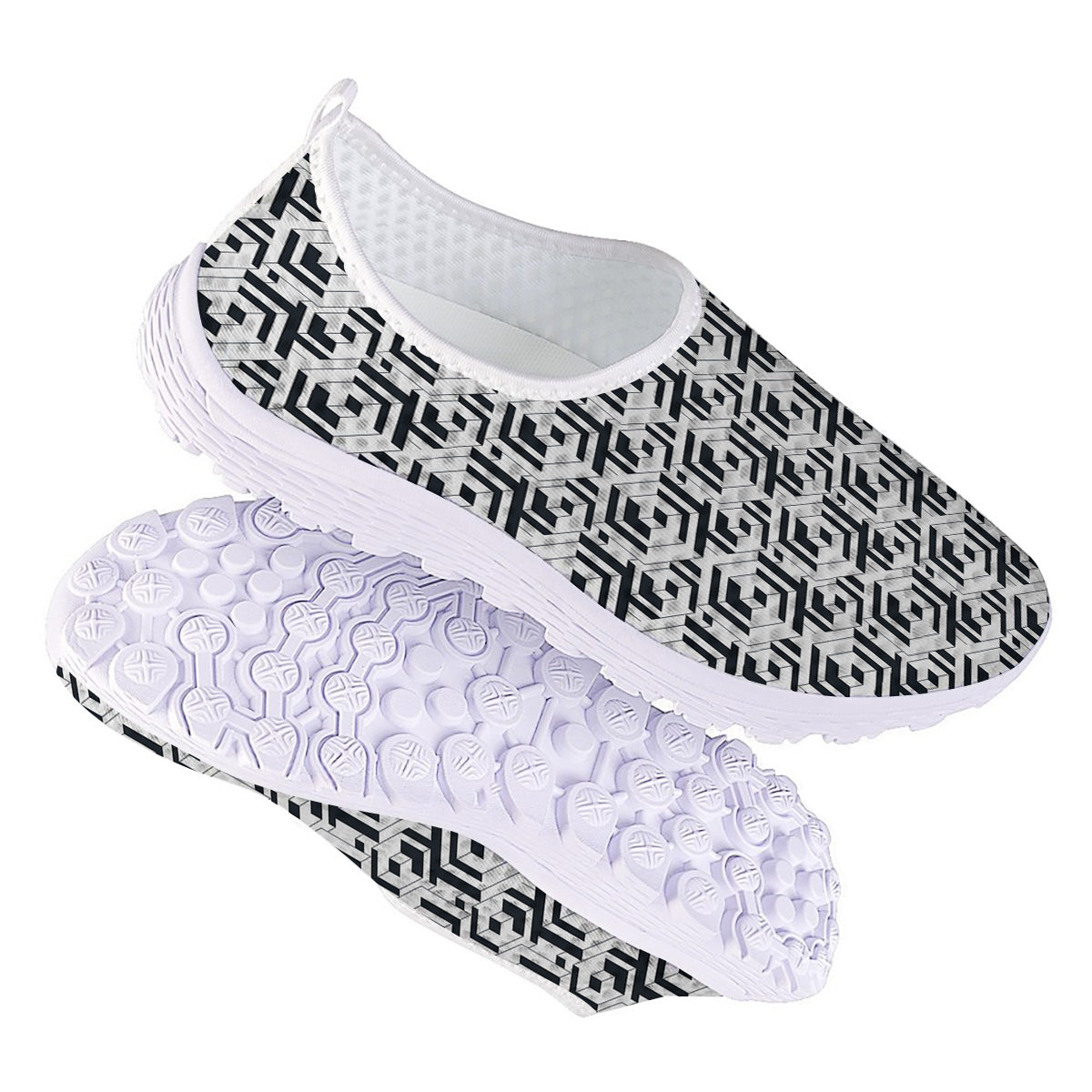 Geometric Simple Black And White Print Pattern Nurse Shoes-grizzshop
