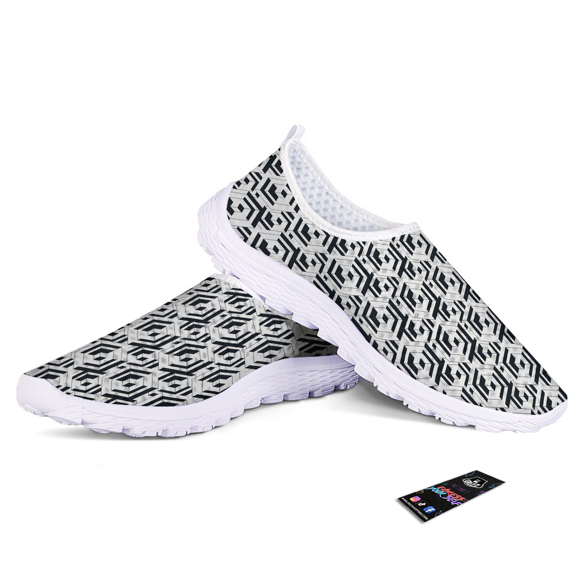Geometric Simple Black And White Print Pattern Nurse Shoes-grizzshop