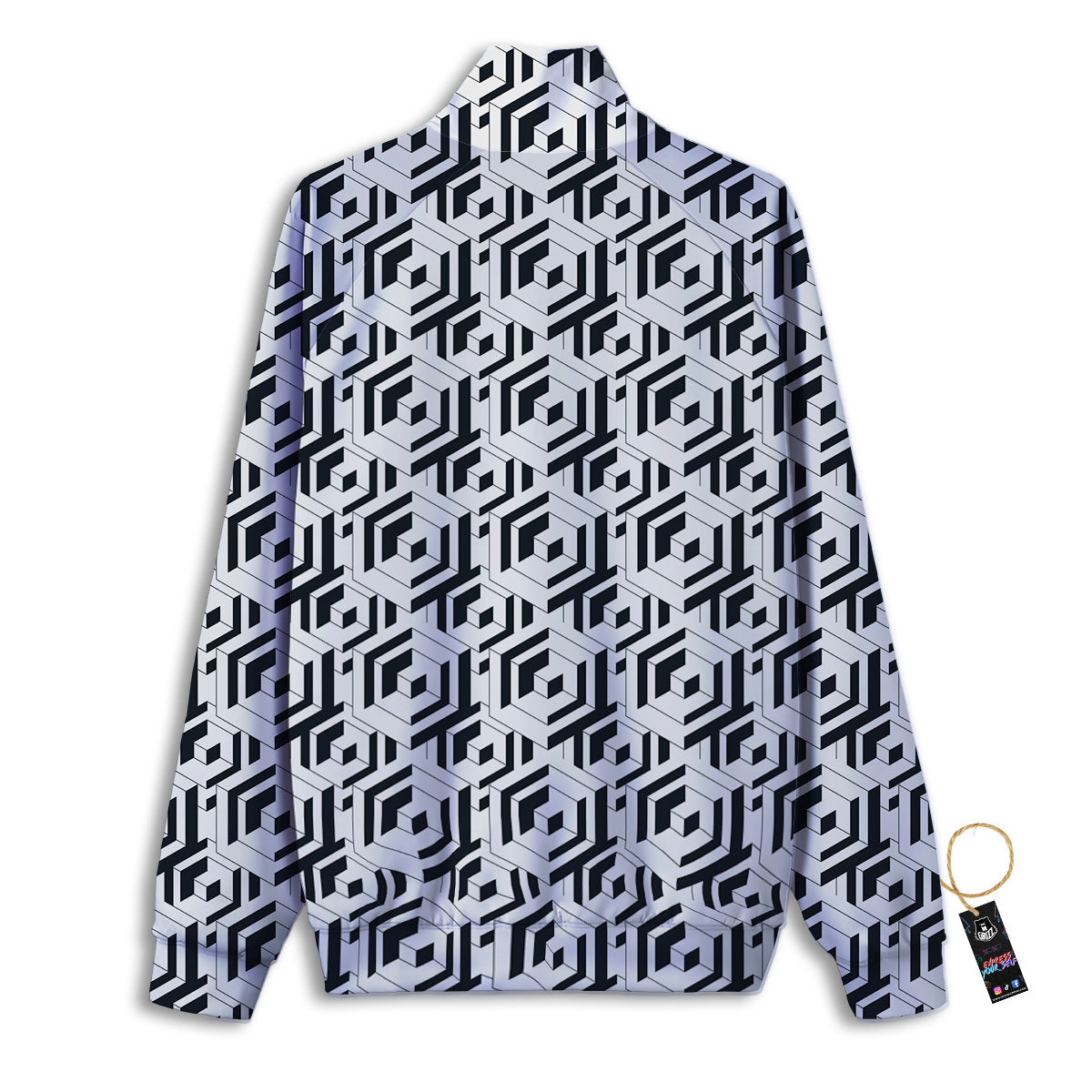Geometric Simple Black And White Print Pattern Track Jacket-grizzshop
