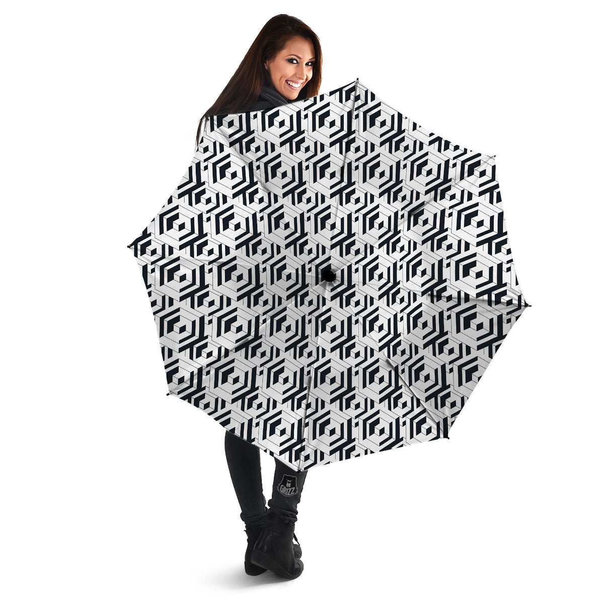 Geometric Simple Black And White Print Pattern Umbrella-grizzshop