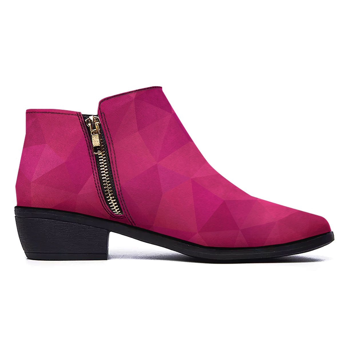 Geometric Square Pink Print Pattern Ankle Boots-grizzshop