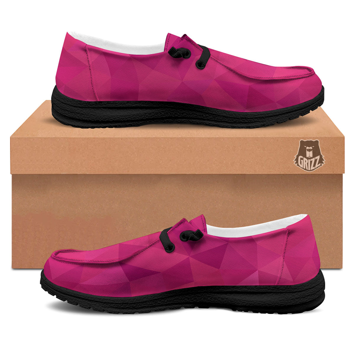 Geometric Square Pink Print Pattern Black Loafers-grizzshop