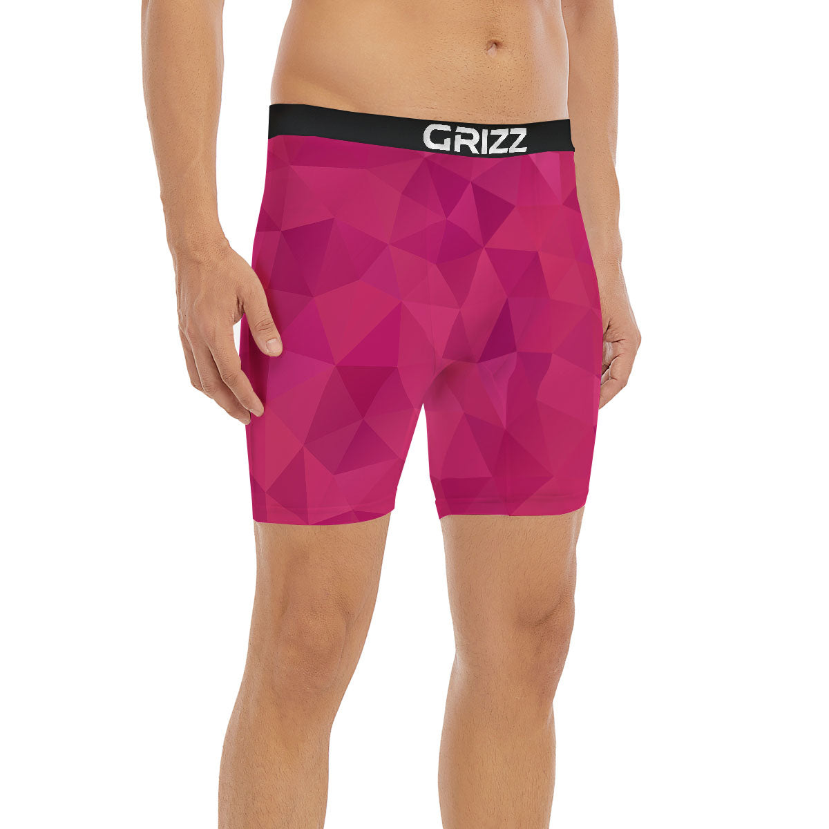 Geometric Square Pink Print Pattern Boxer Briefs-grizzshop
