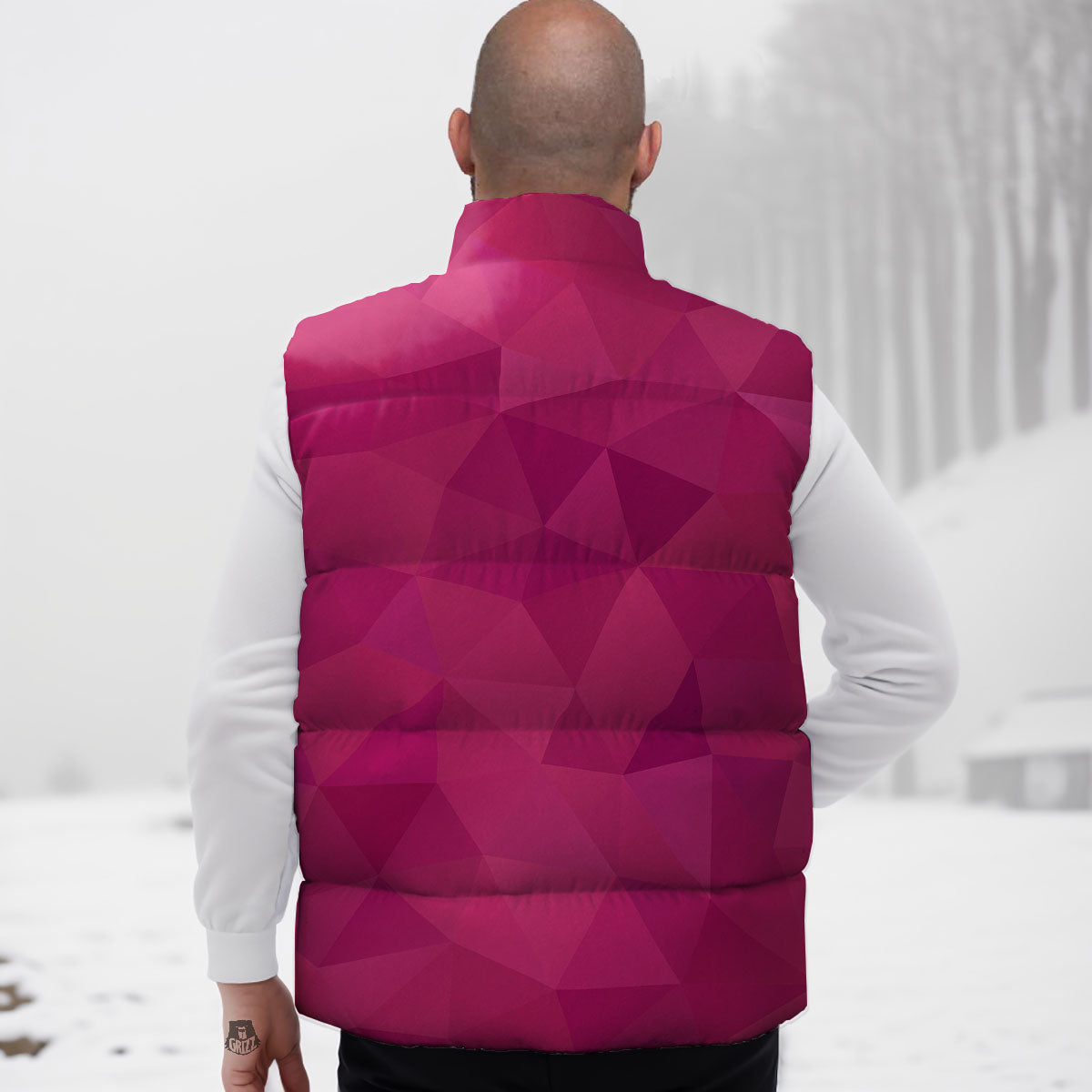Geometric Square Pink Print Pattern Down Vest-grizzshop