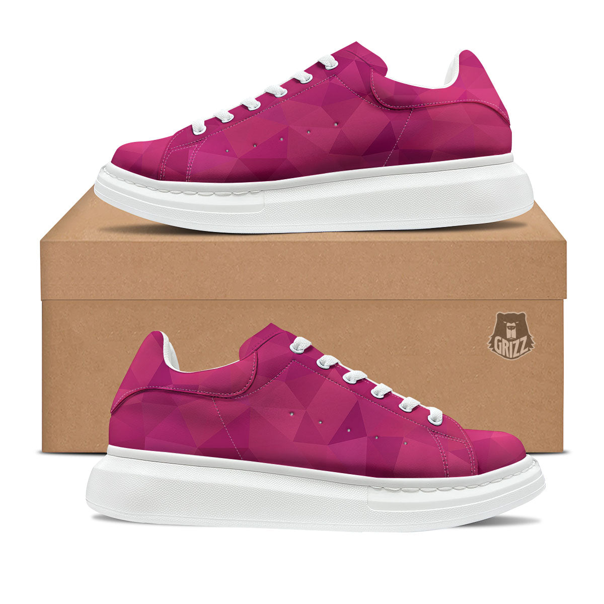 Geometric Square Pink Print Pattern Platform Shoes-grizzshop