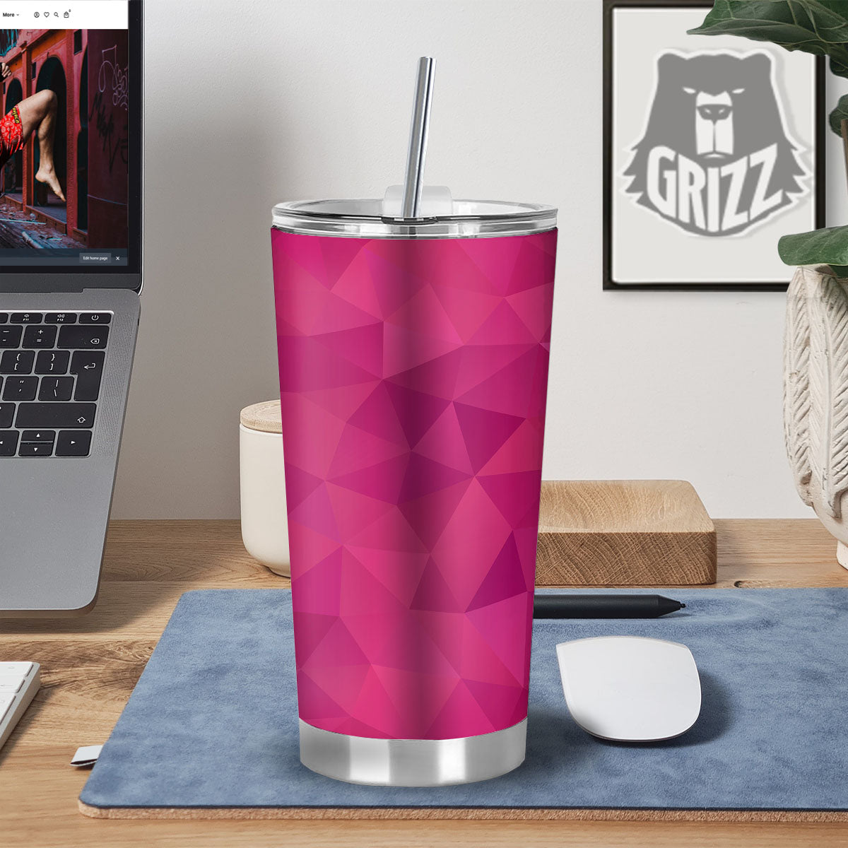 Geometric Square Pink Print Pattern Tumbler-grizzshop