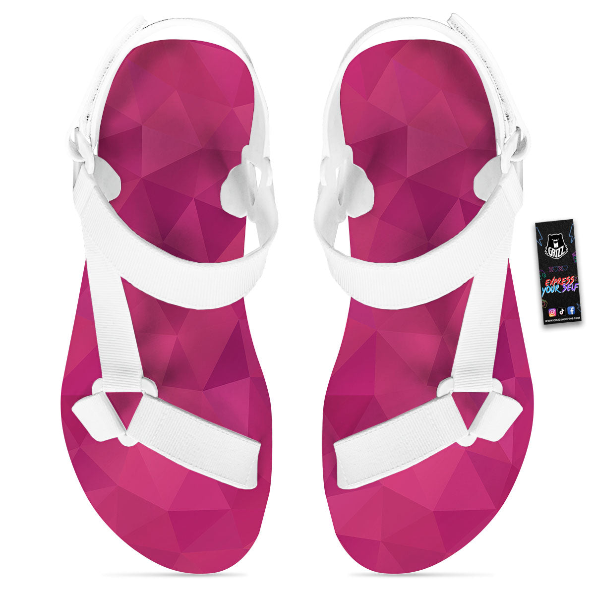 Geometric Square Pink Print Pattern White Open Toe Sandals-grizzshop