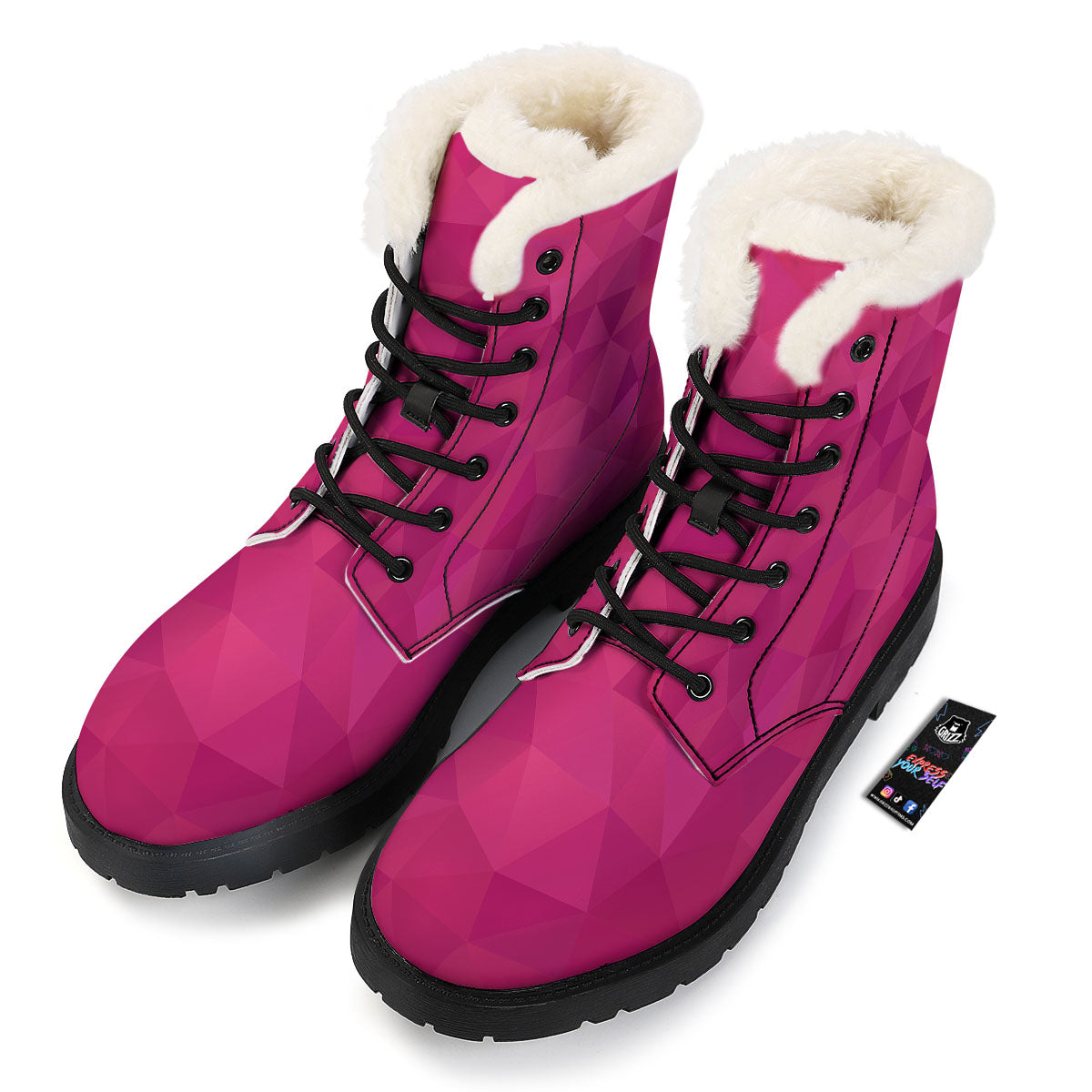 Geometric Square Pink Print Pattern Winter Boots-grizzshop
