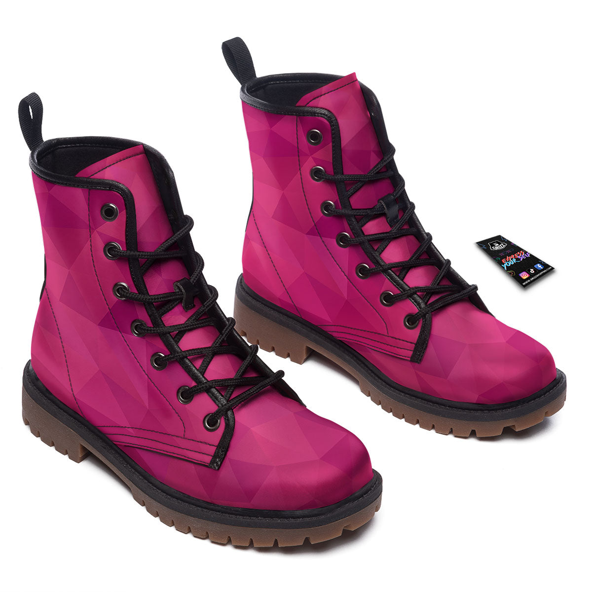 Geometric Square Pink Print Pattern Work Boots-grizzshop