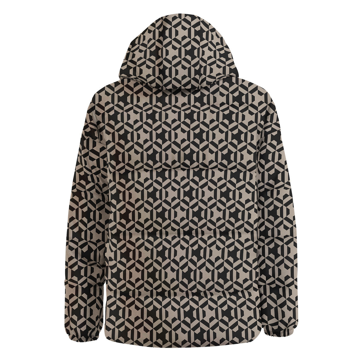 Geometric Triangle Beige And Black Print Down Jacket-grizzshop