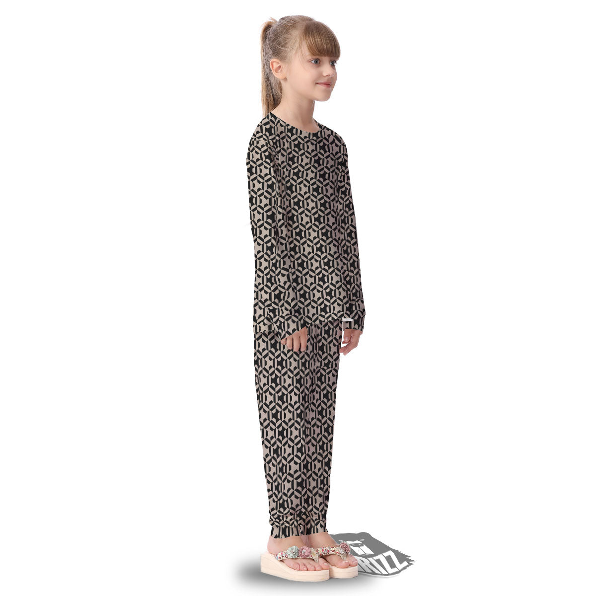 Geometric Triangle Beige And Black Print Kid's Pajamas-grizzshop
