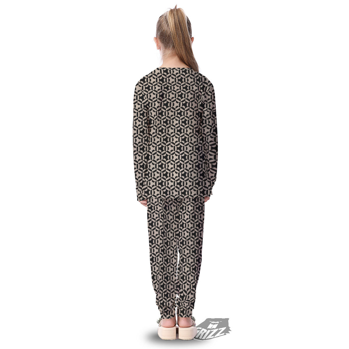 Geometric Triangle Beige And Black Print Kid's Pajamas-grizzshop