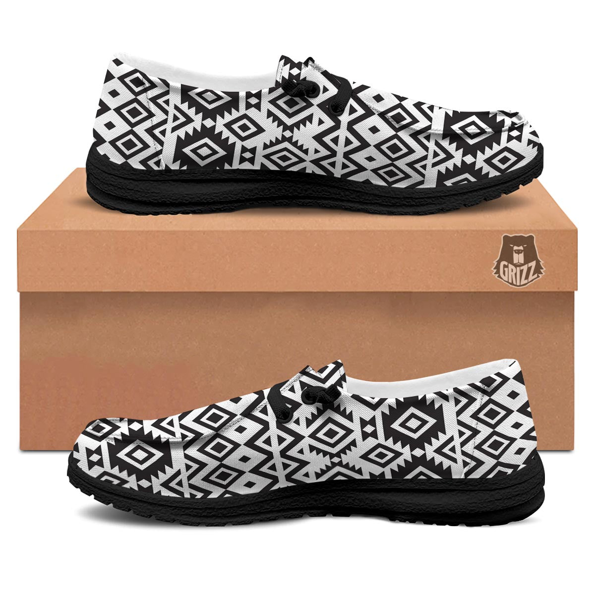 Geometric Tribal Aztec Print Pattern Black Loafers-grizzshop