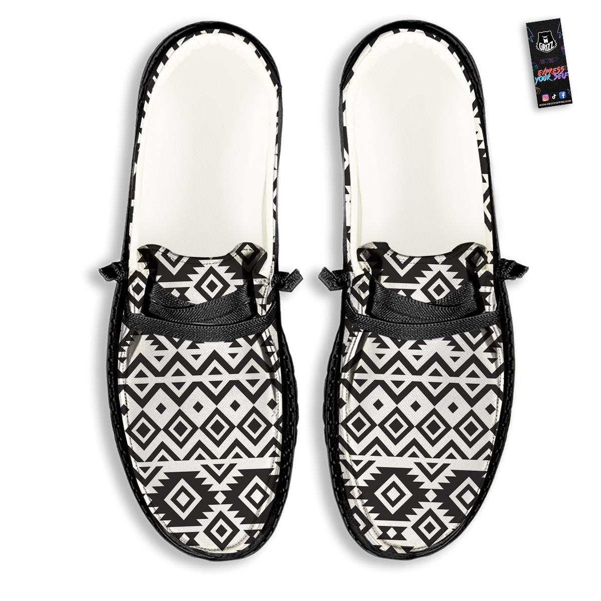 Geometric Tribal Aztec Print Pattern Black Loafers-grizzshop