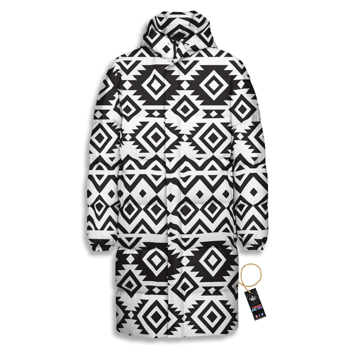 Geometric Tribal Aztec Print Pattern Long Down Jacket-grizzshop