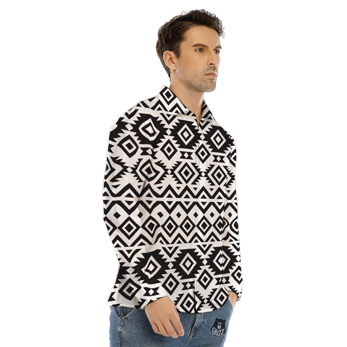 Geometric Tribal Aztec Print Pattern Men's Dress Shirts-grizzshop