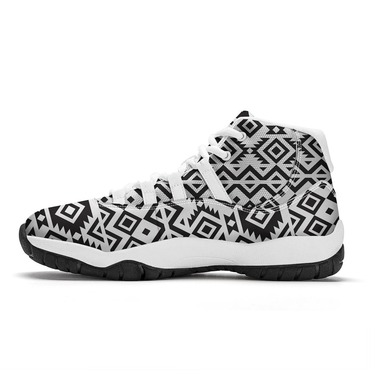Geometric Tribal Aztec Print Pattern White Bball Shoes-grizzshop