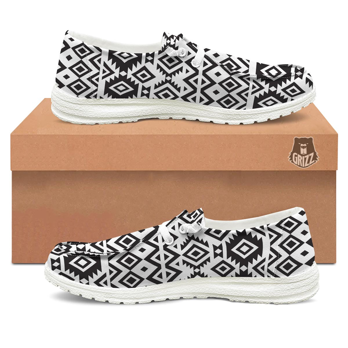 Geometric Tribal Aztec Print Pattern White Loafers-grizzshop