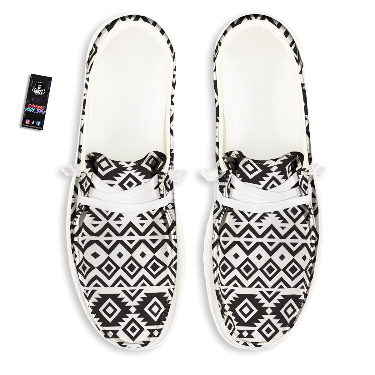 Geometric Tribal Aztec Print Pattern White Loafers-grizzshop