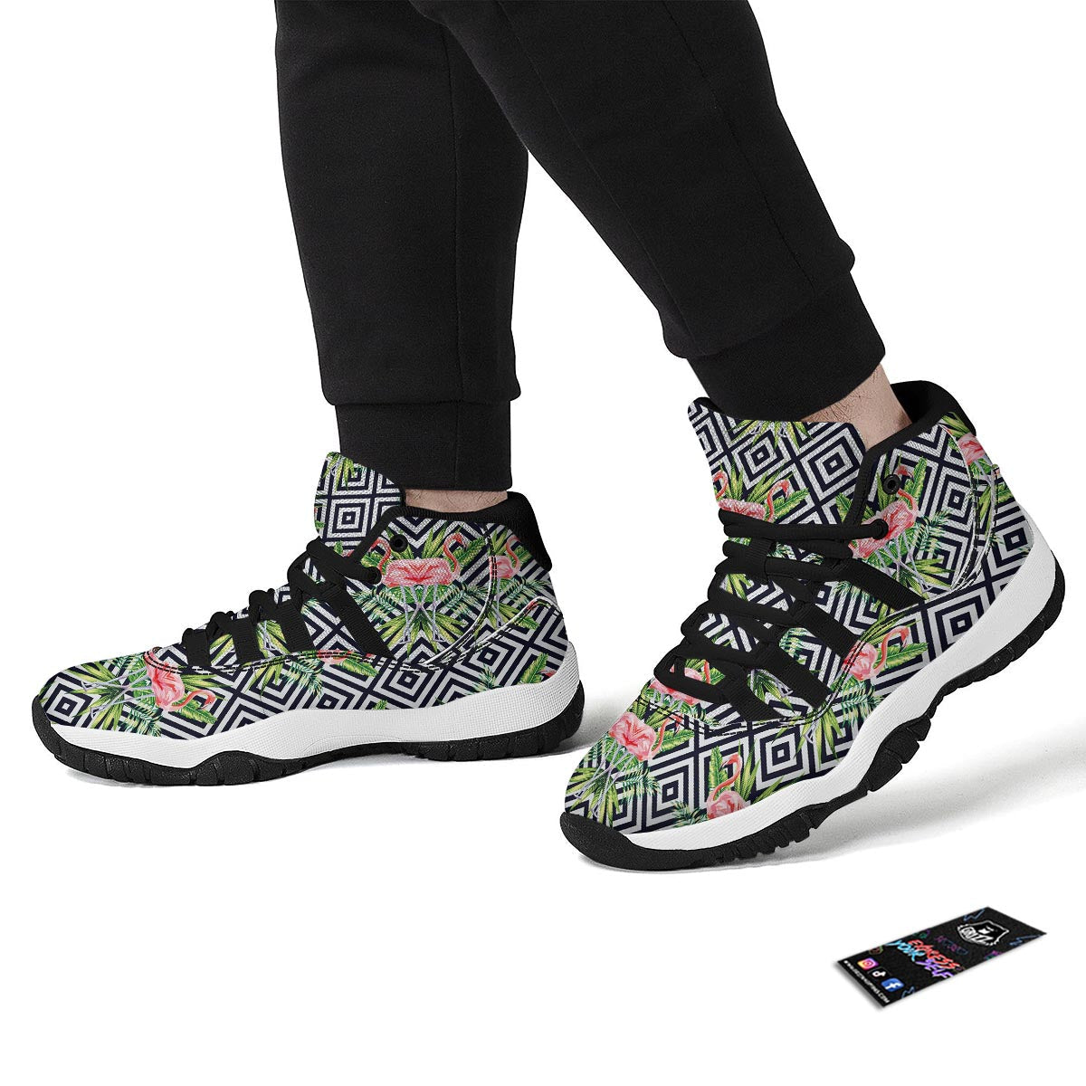 Geometric Tropical Flamingo Black Bball Shoes-grizzshop