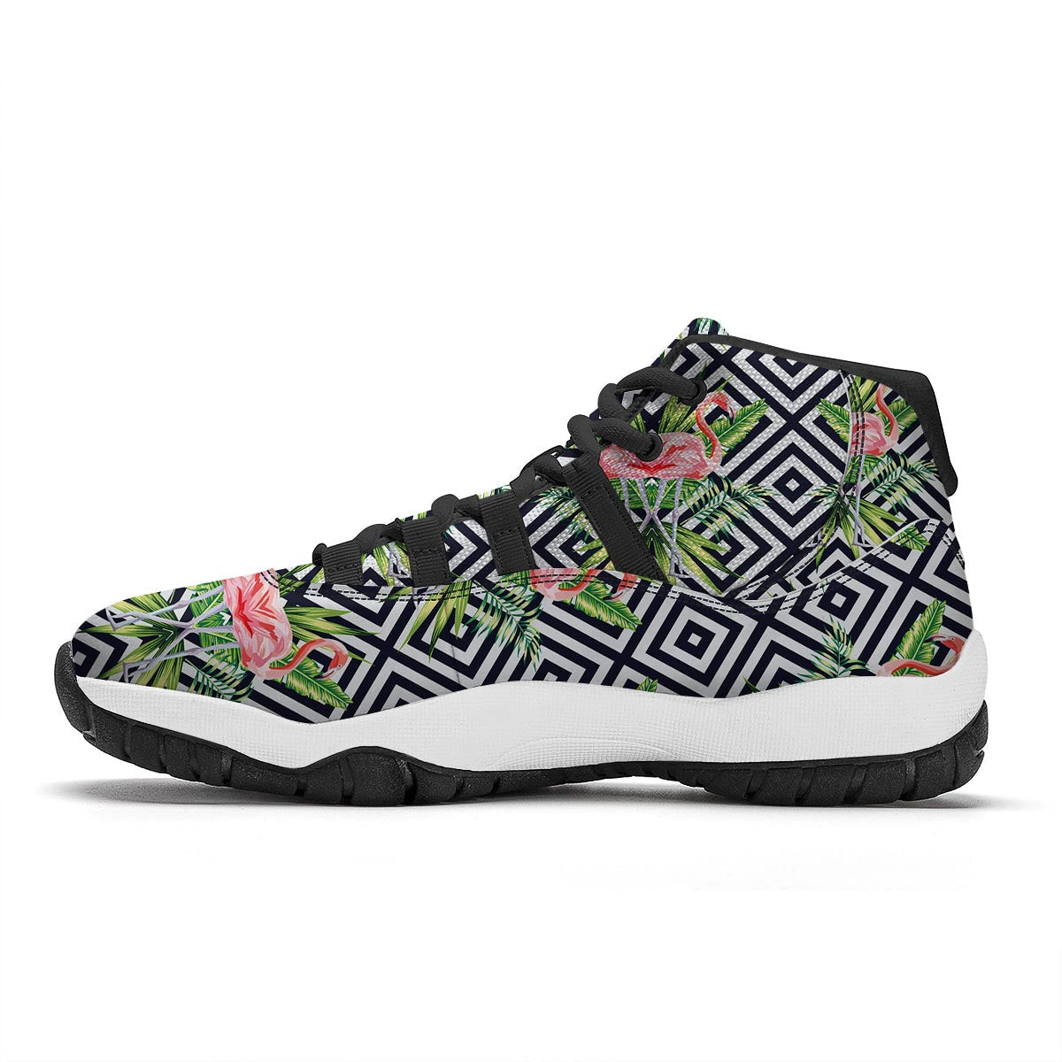 Geometric Tropical Flamingo Black Bball Shoes-grizzshop