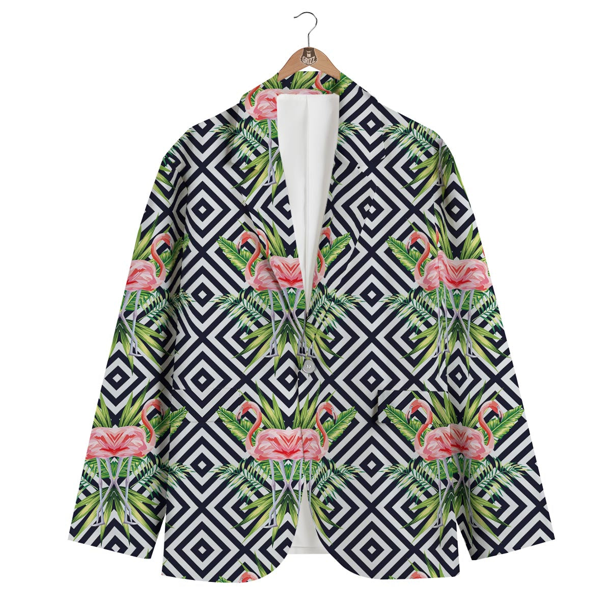 Geometric Tropical Flamingo Men's Blazer-grizzshop