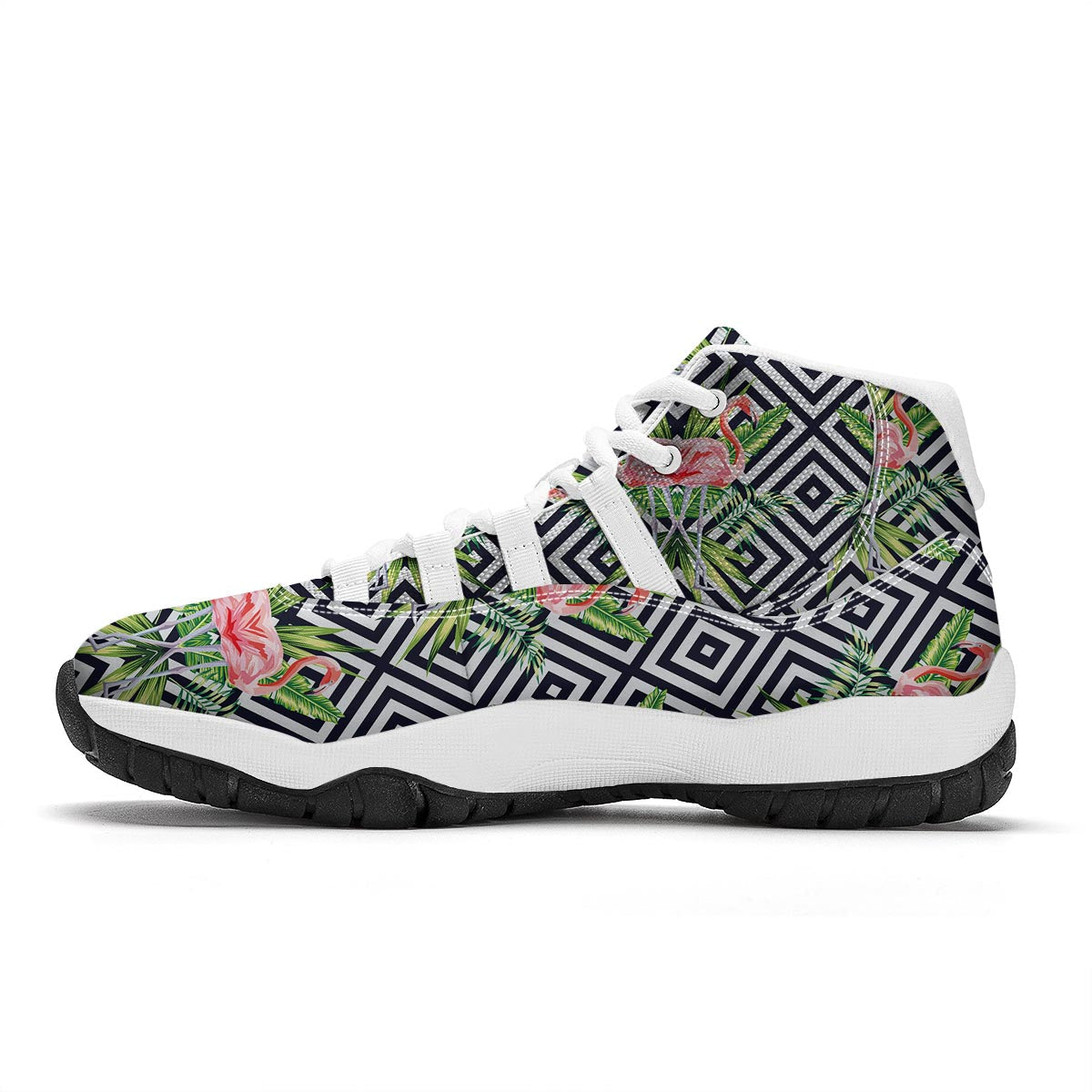 Geometric Tropical Flamingo White Bball Shoes-grizzshop
