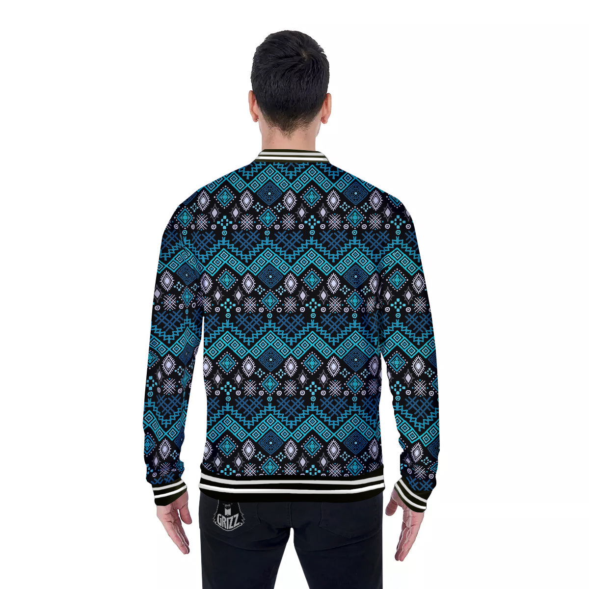 Geometric Turquoise Aztec Print Pattern Baseball Jacket-grizzshop
