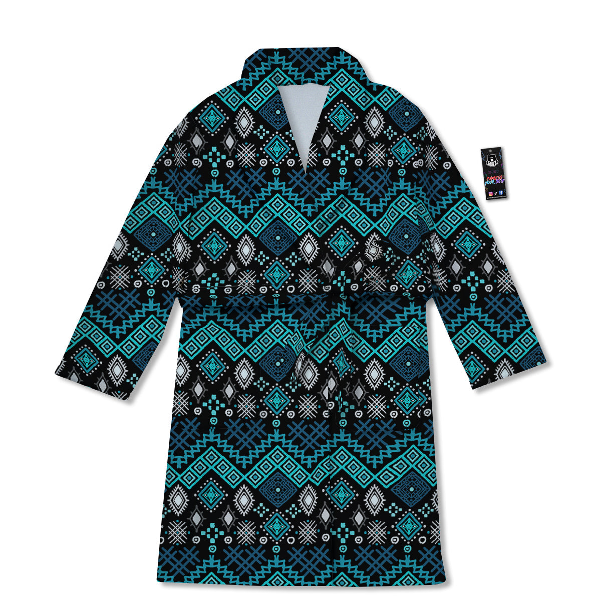 Geometric Turquoise Aztec Print Pattern Bathrobe-grizzshop