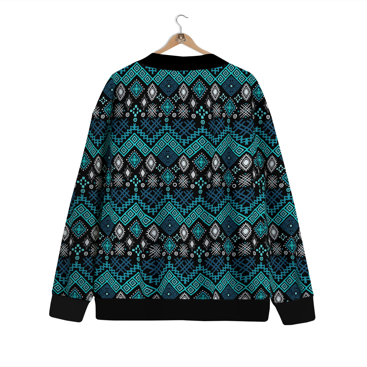 Geometric Turquoise Aztec Print Pattern Cardigan-grizzshop
