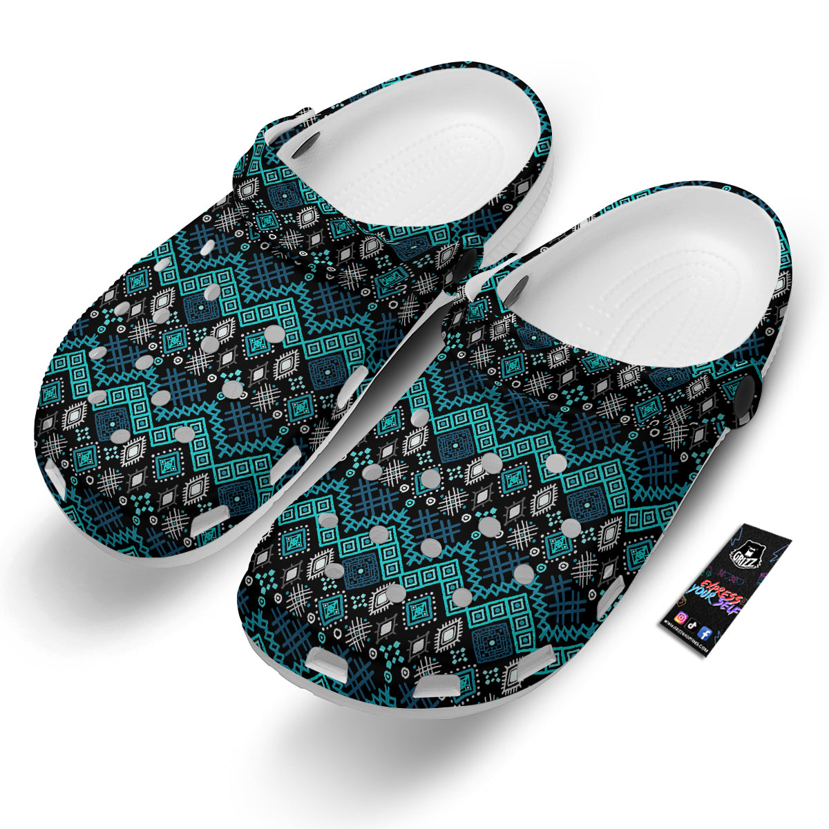 Geometric Turquoise Aztec Print Pattern Clog-grizzshop