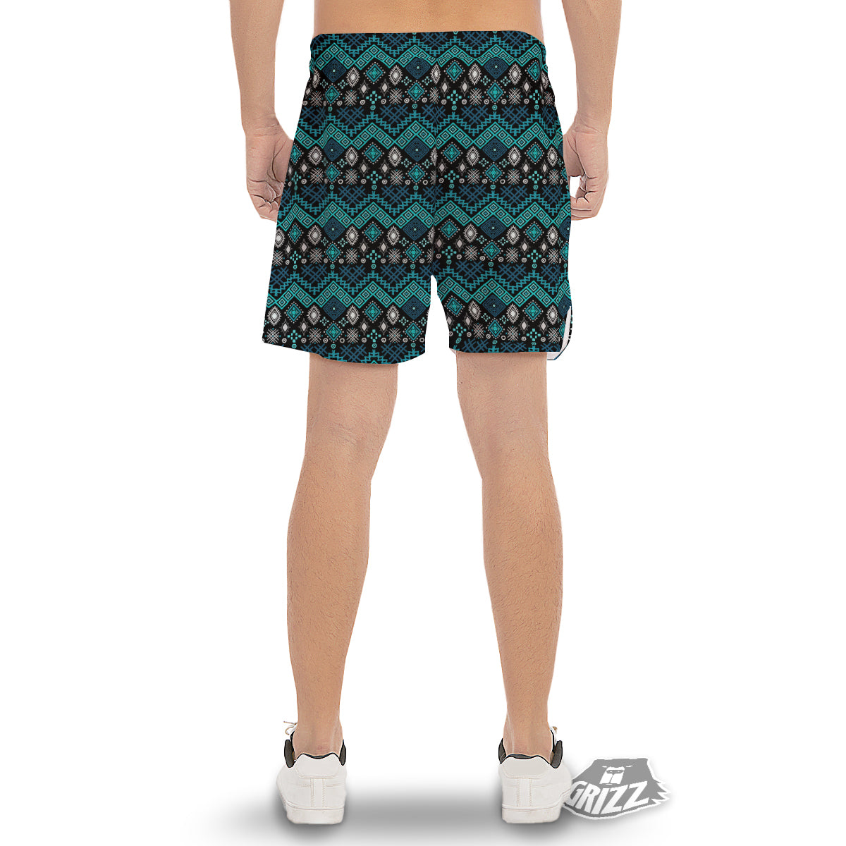 Geometric Turquoise Aztec Print Pattern Men's Gym Shorts-grizzshop