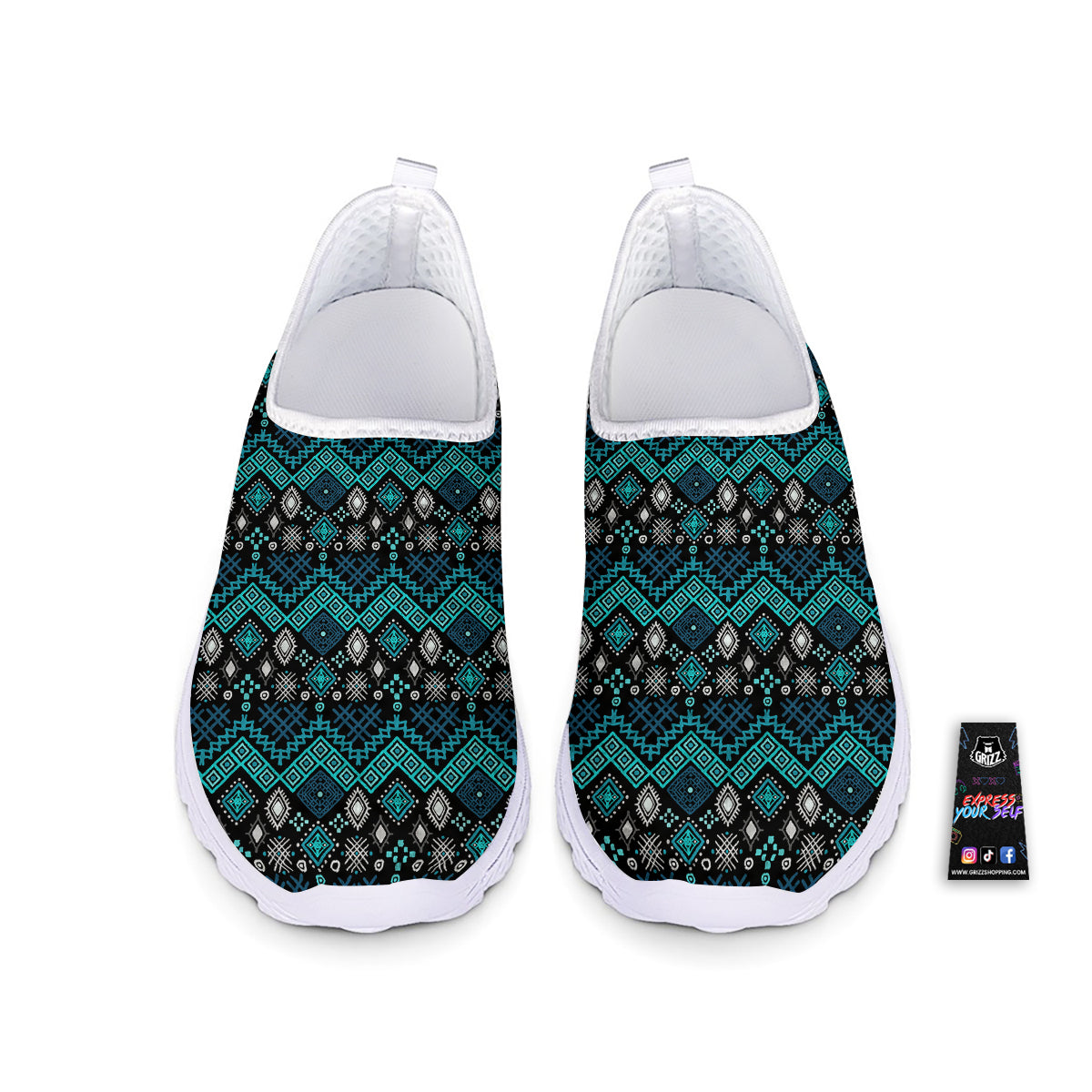 Geometric Turquoise Aztec Print Pattern Nurse Shoes-grizzshop