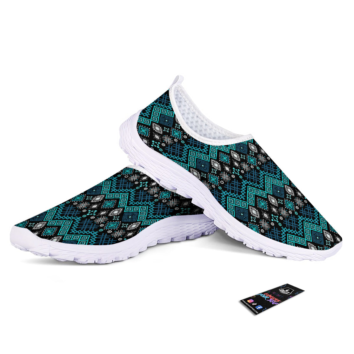 Geometric Turquoise Aztec Print Pattern Nurse Shoes-grizzshop