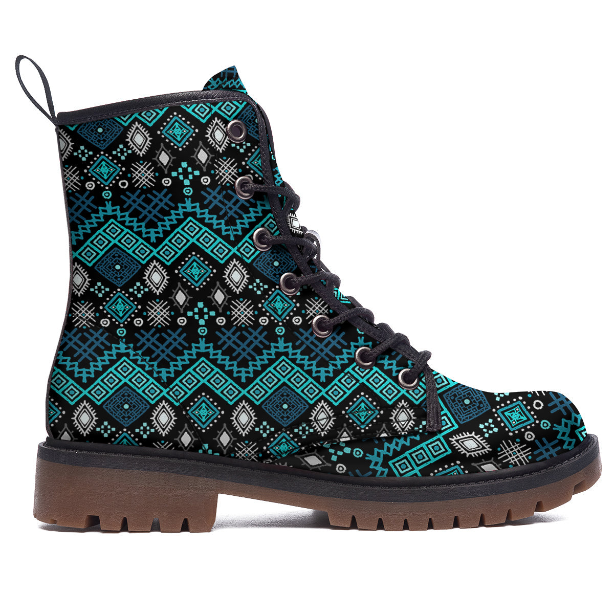 Geometric Turquoise Aztec Print Pattern Work Boots-grizzshop