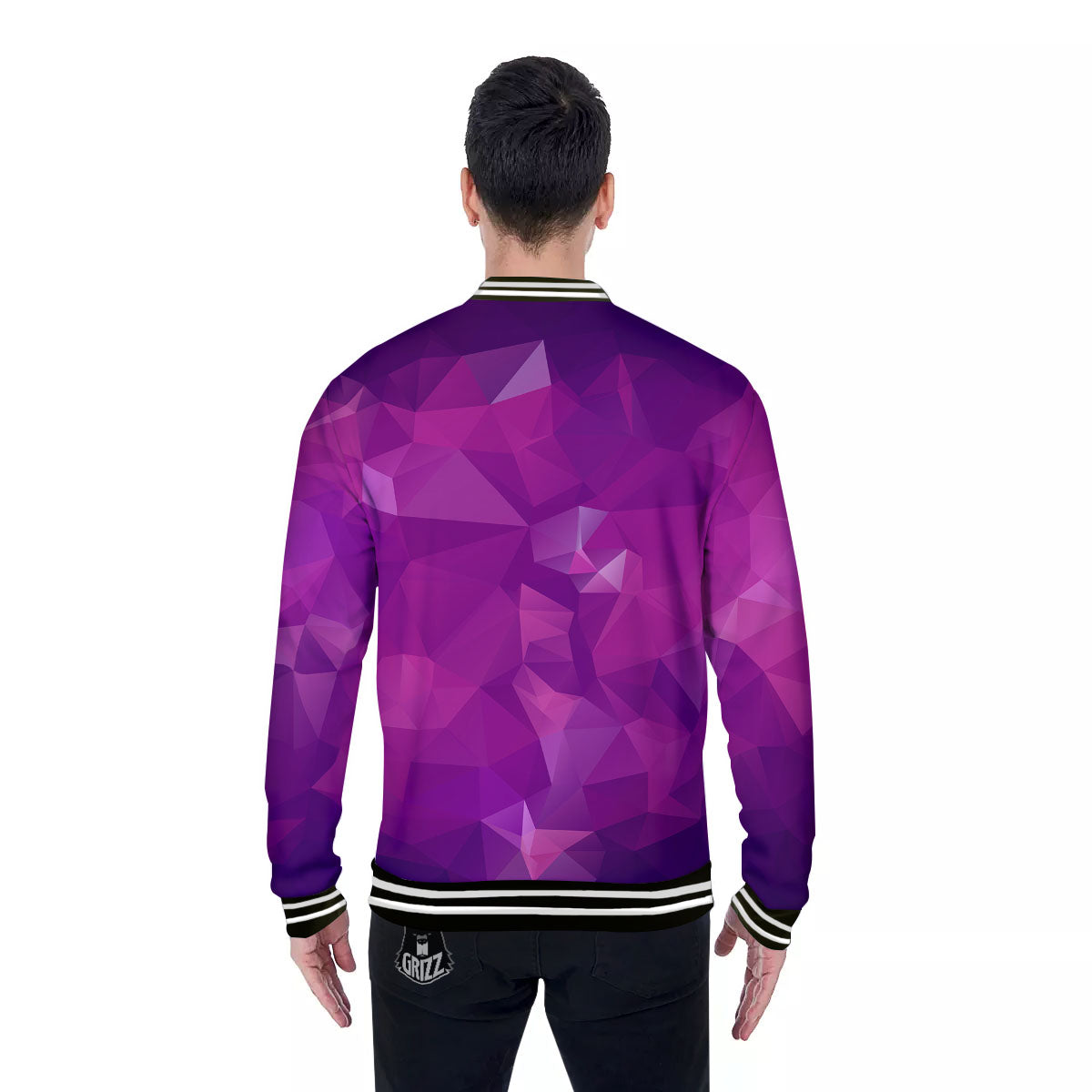 Geometric Violet Polygonal Print Baseball Jacket-grizzshop