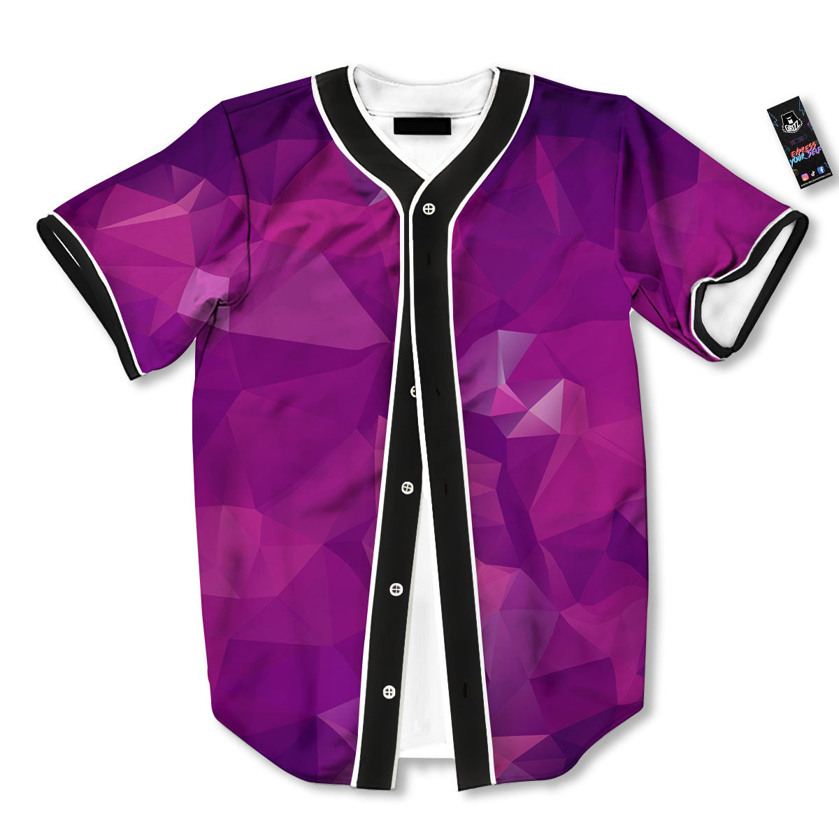 Geometric Violet Polygonal Print Baseball Jersey-grizzshop
