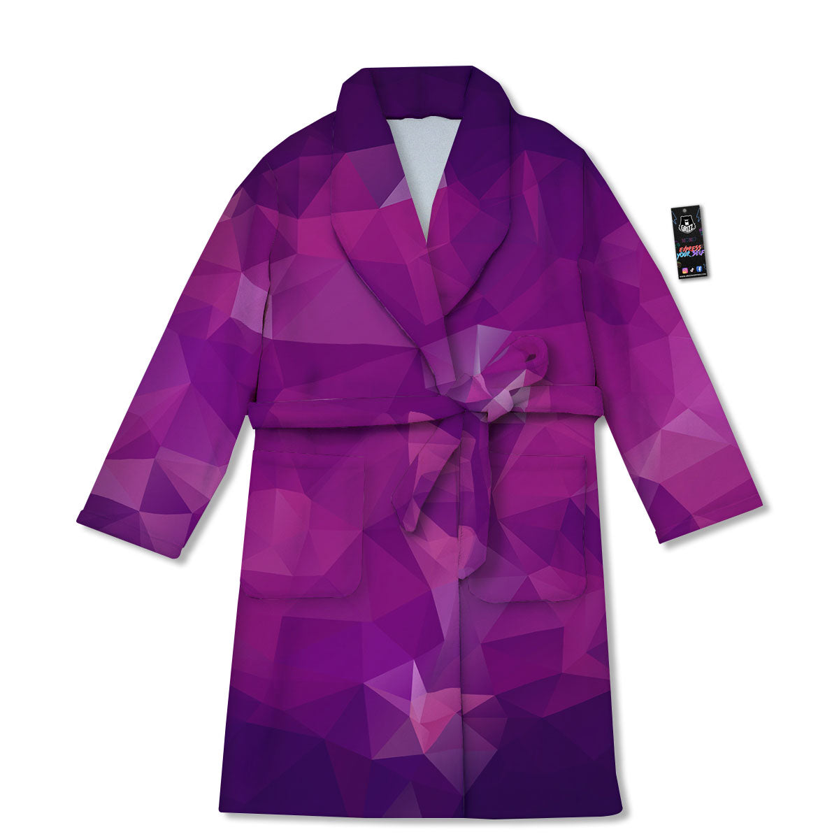 Geometric Violet Polygonal Print Bathrobe-grizzshop
