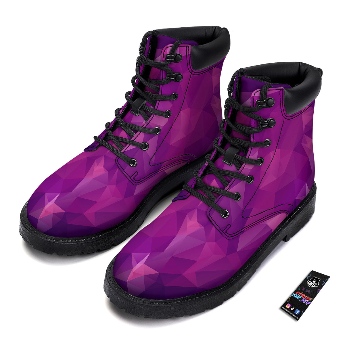 Geometric Violet Polygonal Print Boots-grizzshop